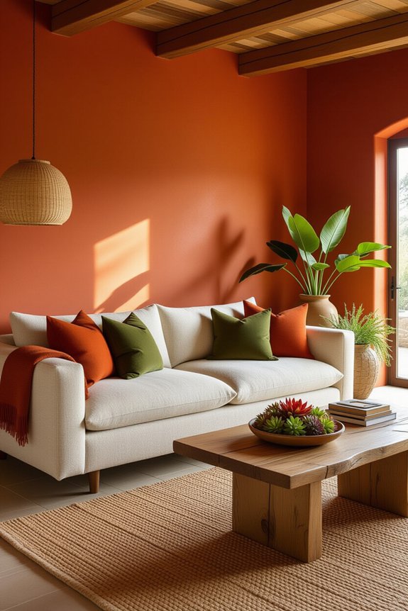 accent colors enhance earthy decor
