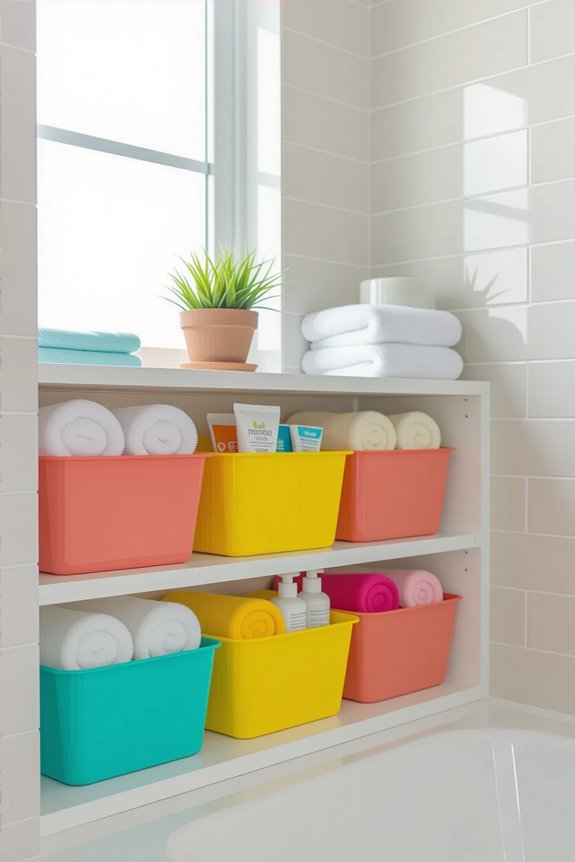 colorful bins for organization