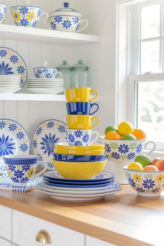 colorful dinnerware enhances decor