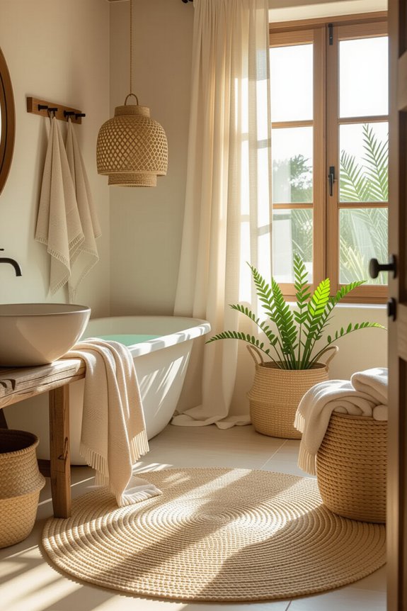 cozy boho bathroom textiles