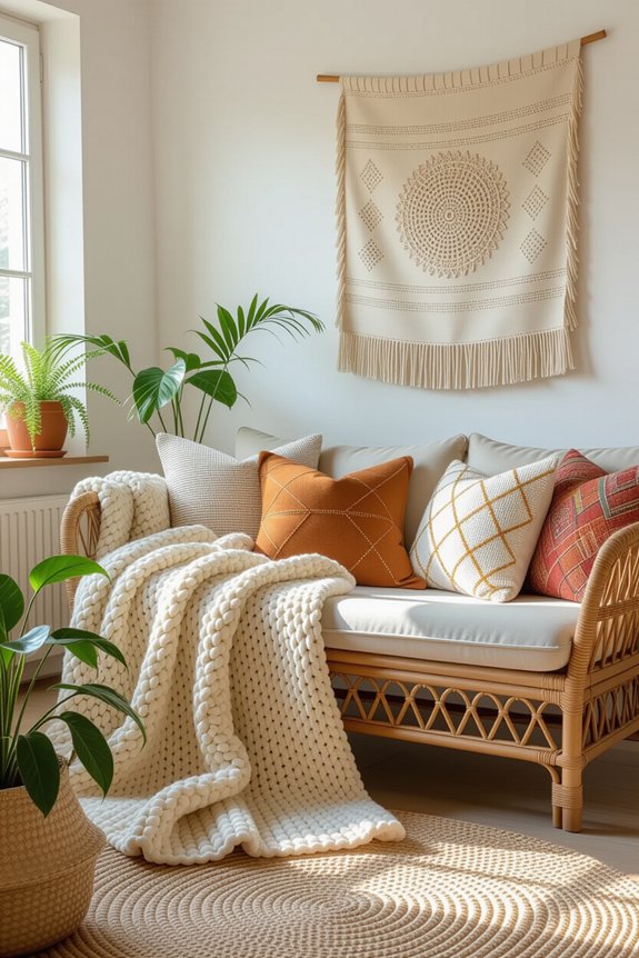 layered pillows and throws