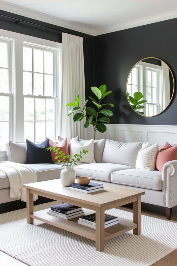 light elements balance dark walls