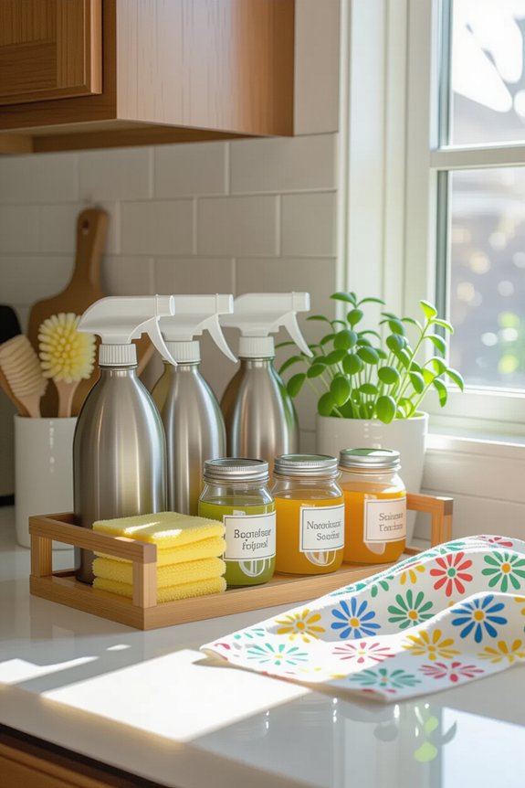 organized cleaning supplies station